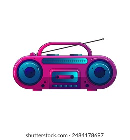 the flat isolated transparent retro gradient pink boombox for stickers, cards, posters, patterns, prints. Digital vector illustration with the flat isolated transparent retro gradient pink boombox 