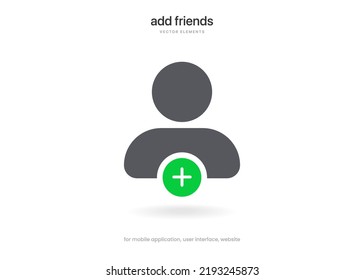 Flat isolated vector elements. Minimal modern add friend, people, contact avatar icon emblem symbol sign. Black add friends push button pictogram for mobile app, UI UX, website, social media.