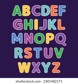 Flat isolated vector illustration. On white background. Cute Color alphabet. Hand drawing font for children. Flat isolated vector illustration. On white background