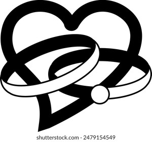 Flache isolierte Hochzeitsringe Herzliebe. Hochzeitsringe Illustration Vektorgrafik. Schmuck feiert Verlobung