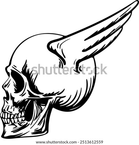 Flat isolated winged skull. Halloween skull illustration vector.