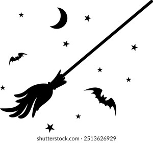 Flat isolated witch broom. Cartoon witch broomstick illustration vector.