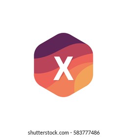 Flat isolated X letter logo hexagon shape sign company icon vector design