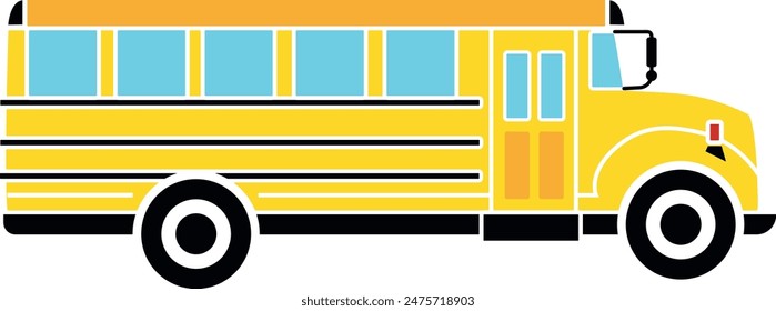 Flat isolated yellow bus. School bus illustration vector.