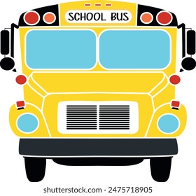 Bus amarillo aislado plano. Vector de ilustración de autobús escolar.