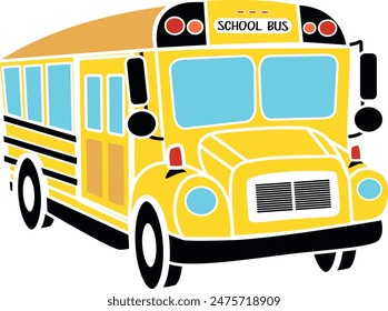 Flat isolated yellow bus. School bus illustration vector.