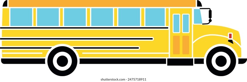 Bus amarillo aislado plano. Vector de ilustración de autobús escolar.