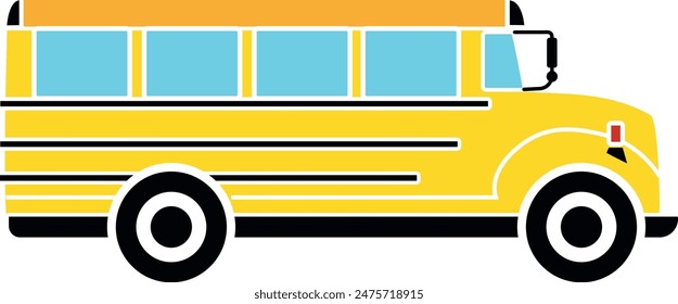 Flat isolated yellow bus. School bus illustration vector.