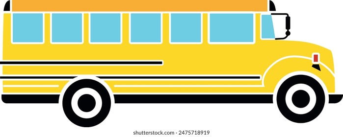 Bus amarillo aislado plano. Vector de ilustración de autobús escolar.