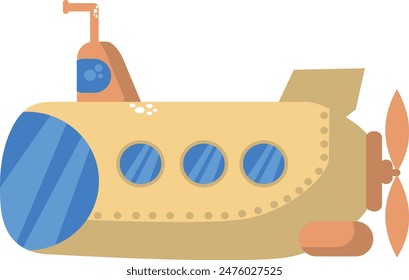 Flat isolated yellow submarine. Cartoon submarine illustration vector.