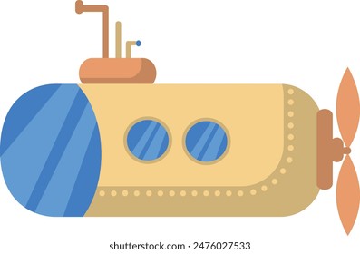 Flat isolated yellow submarine. Cartoon submarine illustration vector.