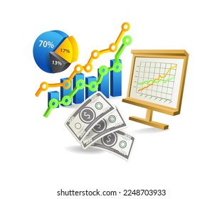 Flat isometric 3d concept illustration of investment business development analysis