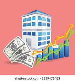 Flat isometric 3d concept illustration of apartment and house business investment development