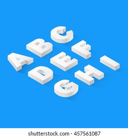 Flat Isometric 3d Font Alphabet With Drop Shadow.