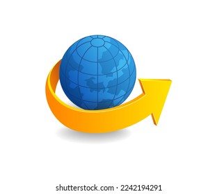 Flat isometric 3d illustration of arrow direction concept for earth