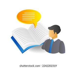 Flat isometric 3d illustration book reading concept