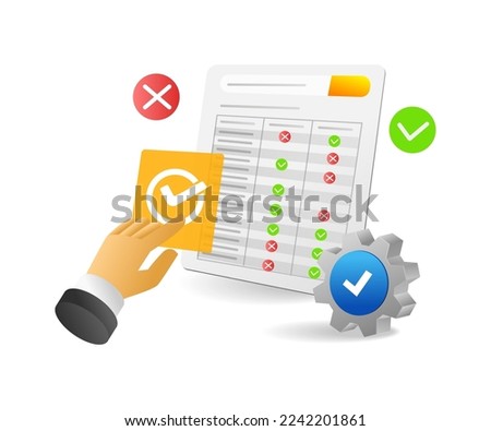 Flat isometric 3d illustration check mark filling form