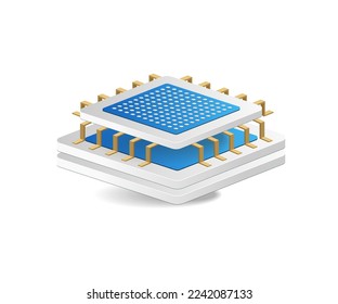 Flat isometric 3d illustration of computer network processor chip concept