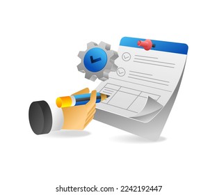 Ilustración isométrica plana 3d del concepto del proceso de cumplimentación de un formulario de registro