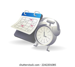 Concepto de ilustración 3d isométrica plana para hacer un plan con reloj de calendario y alarma