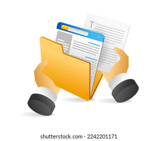 Flat isometric 3d illustration concept of hand taking data from folder
