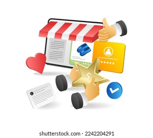 Flat isometric 3d illustration concept of give best review in every purchase