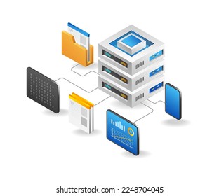 Flat isometric 3d illustration concept of big data storage server