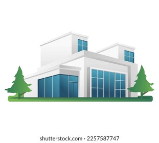 Flat isometric 3d illustration concept modern business office minimalist building