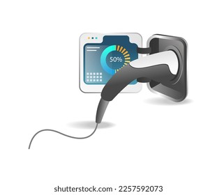 Flat isometric 3d illustration concept of electric car charging head