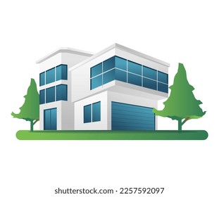 Flat isometric 3d illustration concept modern business office minimalist building