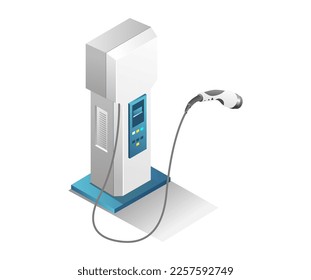 Flat isometric 3d illustration concept of electric car charging machine