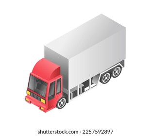 Flat isometric 3d illustration concept of heavy transport big box truck