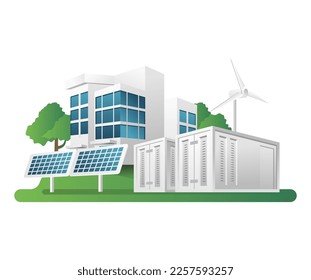 Ilustración isométrica plana 3d concepto de ciudad con energía de batería de panel solar
