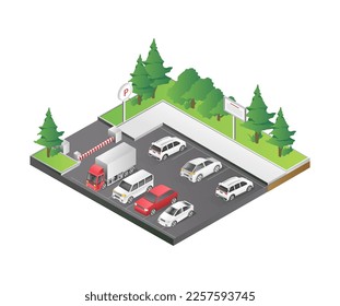 Flat isometric 3d illustration concept of public parking space