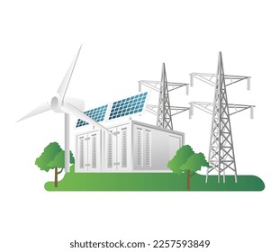 Flat isometric 3d illustration concept of solar energy storage