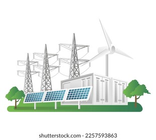 Ilustración isométrica plana 3d concepto de línea de energía solar