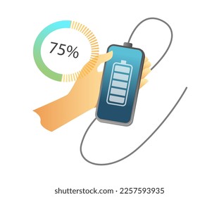 Flat isometric 3d illustration concept of portable electric car charging monitoring application
