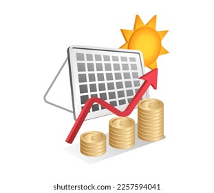 Flat isometric 3d illustration concept of many advantages with solar panels