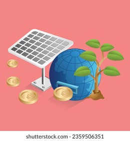 Ilustración isométrica plana 3d concepto de panel solar empresa ecológica ecológica