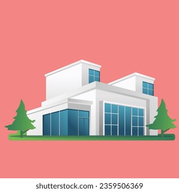 Flat isometric 3d illustration concept modern business office minimalist building