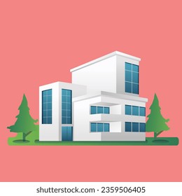 Flat isometric 3d illustration concept business office minimalist building