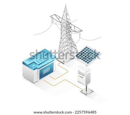 Flat isometric 3d illustration concept of solar panel energy channel