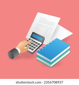 Flat isometric 3d illustration counting total amount