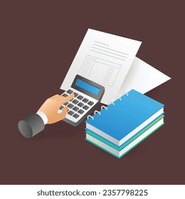 Flat isometric 3d illustration counting total amount