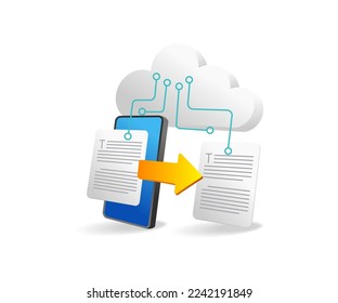 Flat isometric 3d illustration of data transfer concept with smartphone