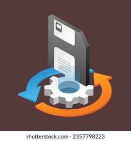 Flat isometric 3d illustration data error recovery process
