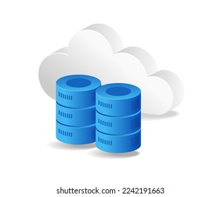 Flat isometric 3d illustration of database concept with cloud server