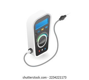 Flat isometric 3d illustration of electric current pressure gauge concept