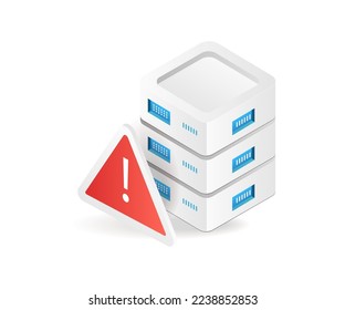 Flat isometric 3d illustration hardware storage server error