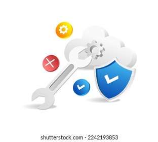 Flat isometric 3d illustration maintaining cloud server security